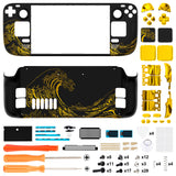 eXtremeRate Replacement The Great GOLDEN Wave Off Kanagawa - Black Full Set Shell with Buttons for Steam Deck LCD - QESDT001