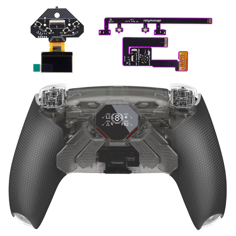 eXtremeRate SPARK Back Paddles Kit with OLED Display & Clicky Trigger Stops & Ergonomic Grips for PS5 Controller BDM-030/040/050/060 - Rubberized Clear Black - MZNPFU006M3