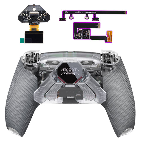 eXtremeRate SPARK Back Paddles Kit with OLED Display & Clicky Trigger Stops & Ergonomic Grips for PS5 Controller BDM-030/040/050/060 - Rubberized Clear & Gray - MZNPFU004M3