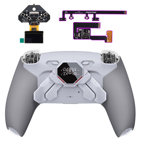eXtremeRate SPARK Back Paddles Kit with OLED Display & Clicky Trigger Stops & Ergonomic Grips for PS5 Controller BDM-030/040/050/060 - Rubberized White & Gray - MZNPFU002M3