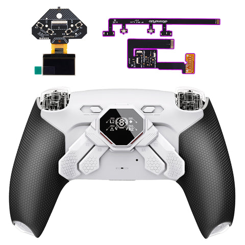 eXtremeRate SPARK Back Paddles Kit with OLED Display & Clicky Trigger Stops & Ergonomic Grips for PS5 Controller BDM-030/040/050 - Rubberized White & Black - MZNPFU005M2