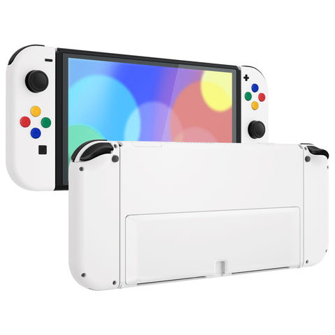 eXtremeRate White Full Set Shell for Nintendo Switch OLED, Replacement Console Back Plate & Kickstand, NS Joycon Handheld Controller Housing & Buttons for Nintendo Switch OLED - AQUSOP002