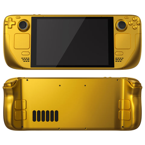 eXtremeRate Replacement Chrome Gold Full Set Shell with Buttons for Steam Deck LCD - QESDD001