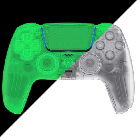 eXtremeRate Luna Redesigned Full Set Shells & Buttons for PS5 Controller BDM-030/040/050 - Glow in Dark - Green - KQXPFM005