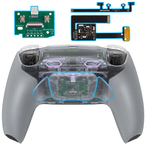 eXtremeRate RISE Plus MAX Back Paddles Kit with Clicky Trigger Stops & Rubberized Grip for PS5 Controller BDM-010/020 - Clear & Gray - GQTPFM007