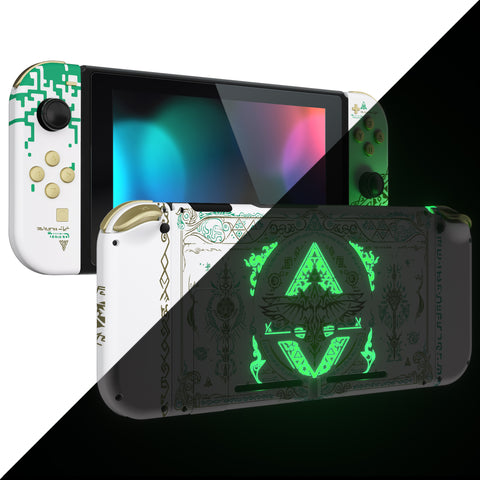eXtremeRate Glow in Dark - Totem of Kingdom White Back Plate for Nintendo Switch Console, NS Joycon Handheld Controller Housing with Buttons, DIY Replacement Shell for Nintendo Switch - QT123