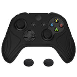 PlayVital Samurai Edition Black Anti-Slip Controller Grip Silicone Skin for Xbox One X/S Controller, Ergonomic Soft Rubber Protective Case Cover for Xbox One S/X Controller with Black Thumb Stick Caps - XOQ034