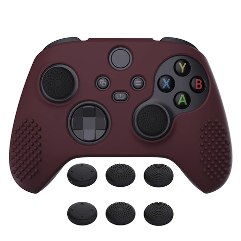 PlayVital Wine Red 3D Studded Edition Anti-slip Silicone Cover Skin for Xbox Series X Controller, Soft Rubber Case Protector for Xbox Series S Controller with 6 Black Thumb Grip Caps - SDX3011