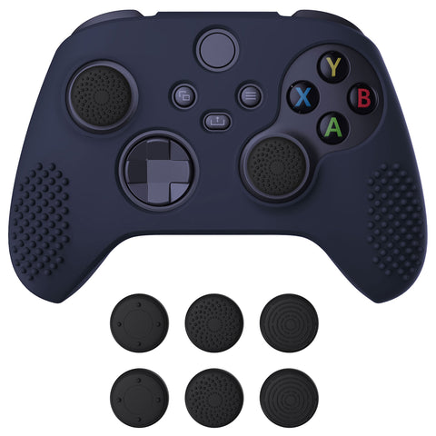 PlayVital Midnight Blue 3D Studded Edition Anti-slip Silicone Cover Skin for Xbox Series X Controller, Soft Rubber Case Protector for Xbox Series S Controller with 6 Black Thumb Grip Caps - SDX3003