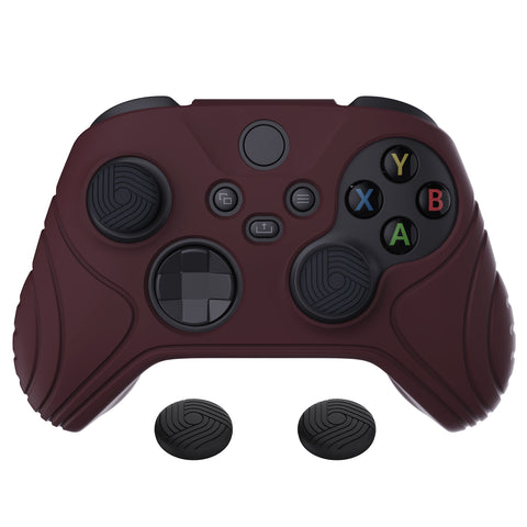 PlayVital Samurai Edition Wine Red Anti-slip Controller Grip Silicone Skin, Ergonomic Soft Rubber Protective Case Cover for Xbox Series S/X Controller with Black Thumb Stick Caps - WAX3011