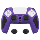 PlayVital Knight Edition Passion Purple & Black Two Tone Anti-Slip Silicone Cover Skin for Playstation 5 Controller, Soft Rubber Case for PS5 Controller with Thumb Grip Caps - QSPF006