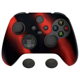 PlayVital Two Tone Red & Black Camouflage Anti-Slip Silicone Cover Skin for Xbox Series X Controller, Soft Rubber Case Protector for Xbox Series S Controller with Black Thumb Grip Caps - BLX3024