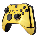 eXtremeRate Chrome Gold Edition Glossy Faceplate Cover, Front Housing Shell Case Replacement Kit for Xbox One Elite Series 2 Controller Model 1797 and Core Model 1797 - Thumbstick Accent Rings Included - ELD401