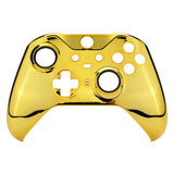 eXtremeRate Chrome Gold Edition Glossy Faceplate Cover, Front Housing Shell Case Replacement Kit for Xbox One Elite Series 2 Controller Model 1797 and Core Model 1797 - Thumbstick Accent Rings Included - ELD401