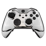 eXtremeRate Chrome Silver Edition Glossy Faceplate Cover, Front Housing Shell Case Replacement Kit for Xbox One Elite Series 2 Controller Model 1797 and Core Model 1797 - Thumbstick Accent Rings Included - ELD402