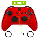 eXtremeRate Chrome Red Edition Glossy Faceplate Cover, Front Housing Shell Case Replacement Kit for Xbox One Elite Series 2 Controller Model 1797 and Core Model 1797 - Thumbstick Accent Rings Included - ELD403