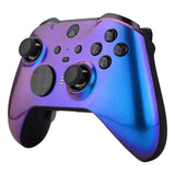 eXtremeRate Chameleon Purple Blue Faceplate Cover, Glossy Front Housing Shell Case Replacement Kit for Xbox One Elite Series 2 Controller Model 1797 and Core Model 1797 - Thumbstick Accent Rings Included - ELP301