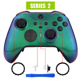 eXtremeRate Chameleon Green Purple Faceplate Cover, Glossy Front Housing Shell Case Replacement Kit for Xbox One Elite Series 2 Controller Model 1797 and Core Model 1797 - Thumbstick Accent Rings Included - ELP302