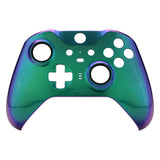 eXtremeRate Chameleon Green Purple Faceplate Cover, Glossy Front Housing Shell Case Replacement Kit for Xbox One Elite Series 2 Controller Model 1797 and Core Model 1797 - Thumbstick Accent Rings Included - ELP302