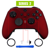 eXtremeRate Scarlet Red Soft Touch Grip Faceplate Cover, Front Housing Shell Case Replacement Kit for Xbox One Elite Series 2 Controller Model 1797 and Core Model 1797 - Thumbstick Accent Rings Included - ELP303