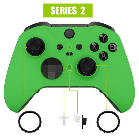 eXtremeRate Green Soft Touch Grip Faceplate Cover, Front Housing Shell Case Replacement Kit for Xbox One Elite Series 2 Controller Model 1797 and Core Model 1797 - Thumbstick Accent Rings Included - ELP306