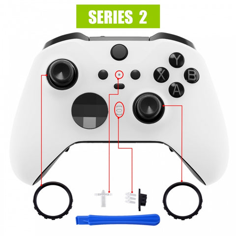 eXtremeRate White Grip Faceplate Cover, Front Housing Shell Case Replacement Kit for Xbox One Elite Series 2 Controller Model 1797 - Thumbstick Accent Rings Included - ELP308