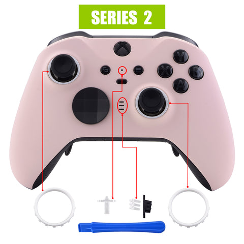 eXtremeRate Cherry Blossoms Pink Grip Faceplate Cover, Front Housing Shell Case Replacement Kit for Xbox One Elite Series 2 Controller Model 1797 and Core Model 1797 - Thumbstick Accent Rings Included - ELP312