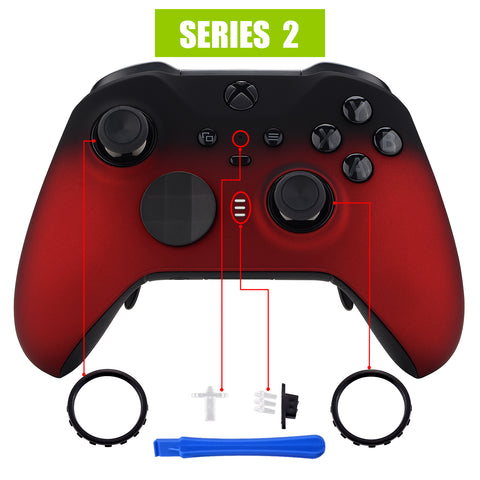 eXtremeRate Shadow Scarlet Red Soft Touch Grip Faceplate Cover, Front Housing Shell Case Replacement Kit for Xbox One Elite Series 2 Controller Model 1797 and Core Model 1797 - Thumbstick Accent Rings Included - ELP319