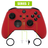 eXtremeRate Passion Red Soft Touch Grip Faceplate Cover, Front Housing Shell Case Replacement Kit for Xbox One Elite Series 2 Controller Model 1797 and Core Model 1797 - Thumbstick Accent Rings Included - ELP332