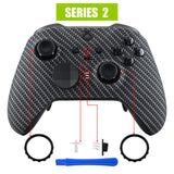 eXtremeRate Black Silver Carbon Fiber Patterned Faceplate Cover, Soft Touch Front Housing Shell Case Replacement Kit for Xbox One Elite Series 2 Controller Model 1797 and Core Model 1797 - Thumbstick Accent Rings Included - ELS209