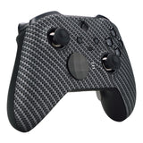 eXtremeRate Black Silver Carbon Fiber Patterned Faceplate Cover, Soft Touch Front Housing Shell Case Replacement Kit for Xbox One Elite Series 2 Controller Model 1797 and Core Model 1797 - Thumbstick Accent Rings Included - ELS209