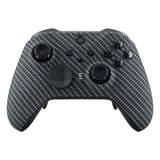 eXtremeRate Black Silver Carbon Fiber Patterned Faceplate Cover, Soft Touch Front Housing Shell Case Replacement Kit for Xbox One Elite Series 2 Controller Model 1797 and Core Model 1797 - Thumbstick Accent Rings Included - ELS209