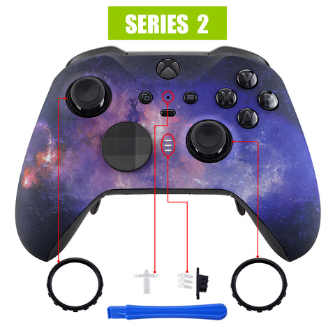 eXtremeRate Nebula Galaxy Patterned Faceplate Cover, Soft Touch Front Housing Shell Case Replacement Kit for Xbox One Elite Series 2 Controller Model 1797 and Core Model 1797 - Thumbstick Accent Rings Included - ELT101