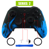 eXtremeRate Blue Flame Patterned Faceplate Cover, Soft Touch Front Housing Shell Case Replacement Kit for Xbox One Elite Series 2 Controller Model 1797 and Core Model 1797 - Thumbstick Accent Rings Included - ELT105