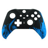 eXtremeRate Blue Flame Patterned Faceplate Cover, Soft Touch Front Housing Shell Case Replacement Kit for Xbox One Elite Series 2 Controller Model 1797 and Core Model 1797 - Thumbstick Accent Rings Included - ELT105