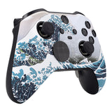 eXtremeRate The Great Wave Patterned Faceplate Cover, Soft Touch Front Housing Shell Case Replacement Kit for Xbox One Elite Series 2 Controller Model 1797 and Core Model 1797 - Thumbstick Accent Rings Included - ELT106