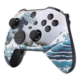 eXtremeRate The Great Wave Patterned Faceplate Cover, Soft Touch Front Housing Shell Case Replacement Kit for Xbox One Elite Series 2 Controller Model 1797 and Core Model 1797 - Thumbstick Accent Rings Included - ELT106