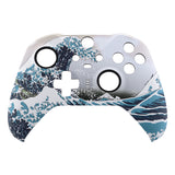 eXtremeRate The Great Wave Patterned Faceplate Cover, Soft Touch Front Housing Shell Case Replacement Kit for Xbox One Elite Series 2 Controller Model 1797 and Core Model 1797 - Thumbstick Accent Rings Included - ELT106