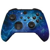 eXtremeRate Blue Nebula Style Faceplate Cover, Soft Touch Front Housing Shell Case Replacement Kit for Xbox One Elite Series 2 Controller Model 1797 - Thumbstick Accent Rings Included - ELT143