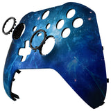 eXtremeRate Blue Nebula Style Faceplate Cover, Soft Touch Front Housing Shell Case Replacement Kit for Xbox One Elite Series 2 Controller Model 1797 - Thumbstick Accent Rings Included - ELT143