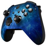 eXtremeRate Blue Nebula Style Faceplate Cover, Soft Touch Front Housing Shell Case Replacement Kit for Xbox One Elite Series 2 Controller Model 1797 - Thumbstick Accent Rings Included - ELT143