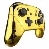 eXtremeRate Chrome Gold Faceplate Backplate Handles for Nintendo Switch Pro Controller, Glossy DIY Replacement Grip Housing Shell Cover for Nintendo Switch Pro - Controller NOT Included - FRD401