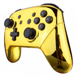 eXtremeRate Chrome Gold Faceplate Backplate Handles for Nintendo Switch Pro Controller, Glossy DIY Replacement Grip Housing Shell Cover for Nintendo Switch Pro - Controller NOT Included - FRD401