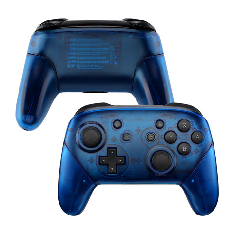 eXtremeRate Transparent Blue Faceplate Backplate Handles for Nintendo Switch Pro Controller, DIY Replacement Grip Housing Shell Cover for Nintendo Switch Pro - Controller NOT Included - FRM503