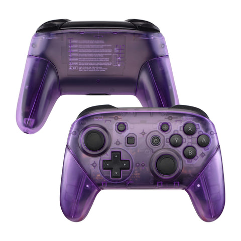 eXtremeRate Clear Atomic Purple Faceplate Backplate Handles for Nintendo Switch Pro Controller, DIY Replacement Grip Housing Shell Cover for Nintendo Switch Pro - Controller NOT Included - FRM505