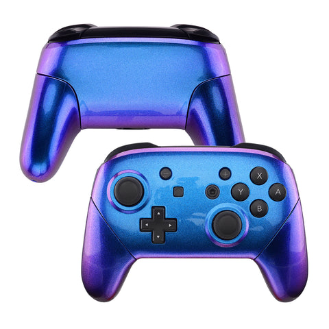 eXtremeRate Chameleon Faceplate Backplate Handles for NS Switch Pro Controller, Purple Blue DIY Replacement Grip Housing Shell Cover for NS Switch Pro - Controller NOT Included - FRP301