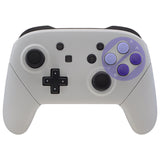 eXtremeRate Faceplate Backplate Handles for Switch Pro Controller, Classic SNES Style Replacement Shell Case with Purple D-pad ABXY Buttons for Nintendo Switch Pro - Controller NOT Included - FRT102