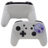 eXtremeRate Faceplate Backplate Handles for Switch Pro Controller, Classic SNES Style Replacement Shell Case with Purple D-pad ABXY Buttons for Nintendo Switch Pro - Controller NOT Included - FRT102