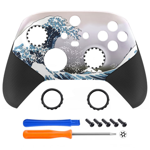 eXtremeRate The Great Wave ASR Version Performance Rubberized Grip Front Housing Shell  with Accent Rings for Xbox Series X/S Controller - FX3C1002