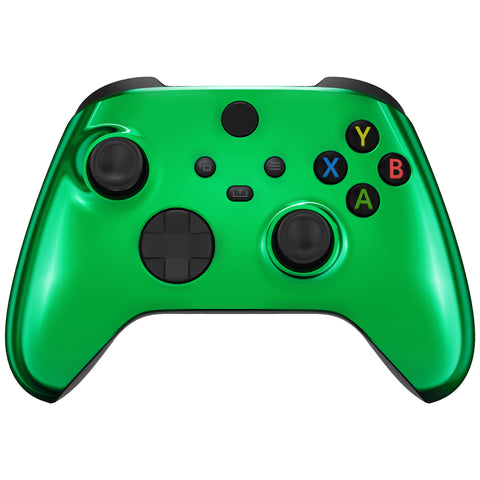 eXtremeRate Chrome Green Replacement Front Housing Shell for Xbox Series X / S Controller, Custom Cover Faceplate for Xbox Core Controller - Controller NOT Included - FX3D406